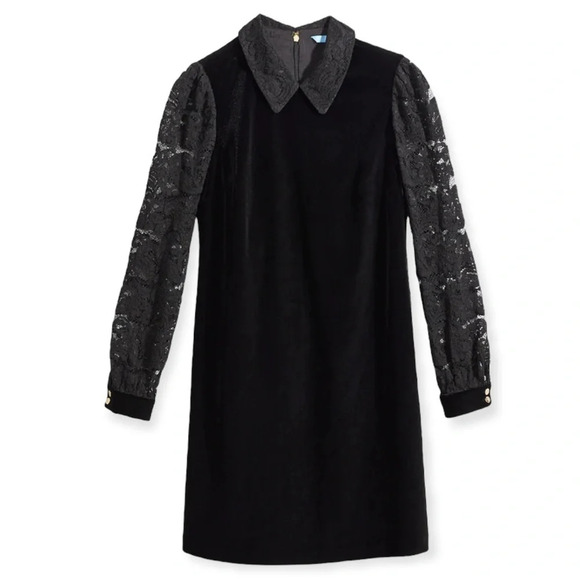 ✨NWT Draper James Black Lace Collared Velvet Shift Dress Size 0 - Picture 12 of 12